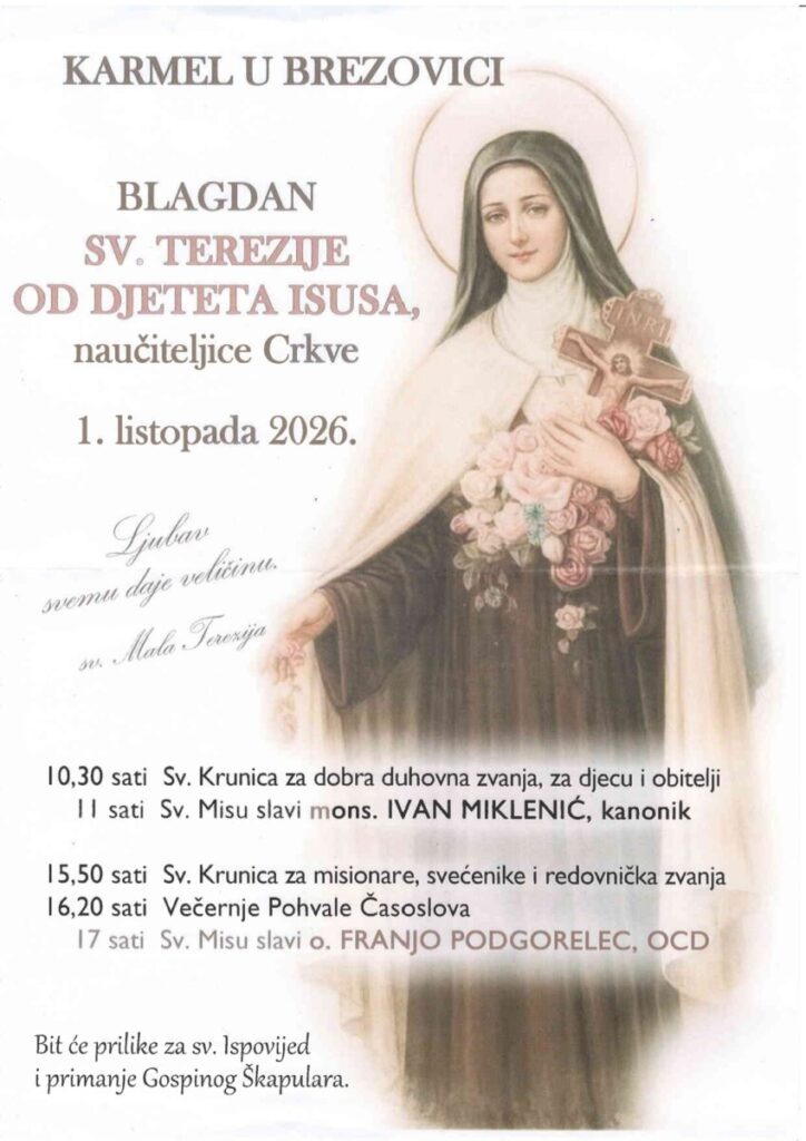 Najava: Blagdan sv. Terezije od Djeteta Isusa u Karmelu u Brezovici